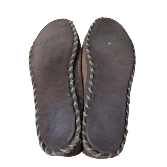 Cabelas Suede Shearling Fur Slippers Mens 10 Chocolate Brown Moccasin Boots main image 6